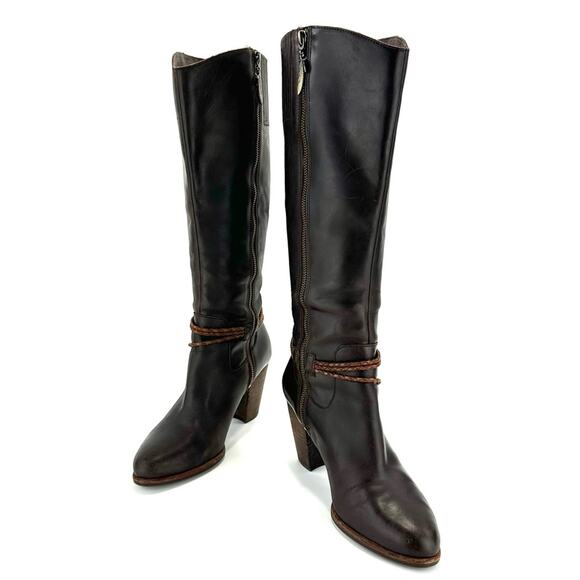 Ugg Brown Tall/Knee High Boot Size 10 Leather Block High Heel Almond Toe Bootie - Picture 13 of 14